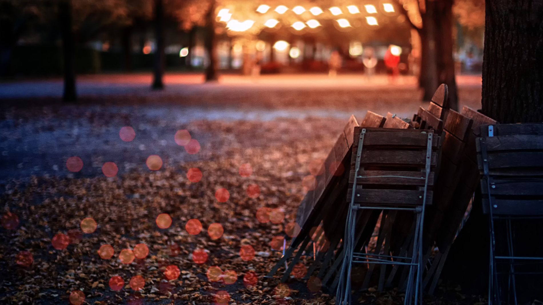 Blick in einen leeren Biergarten im Herbst als Symbolbild für das Buzzword Event: Data Dive, Fotograf: jplenio 